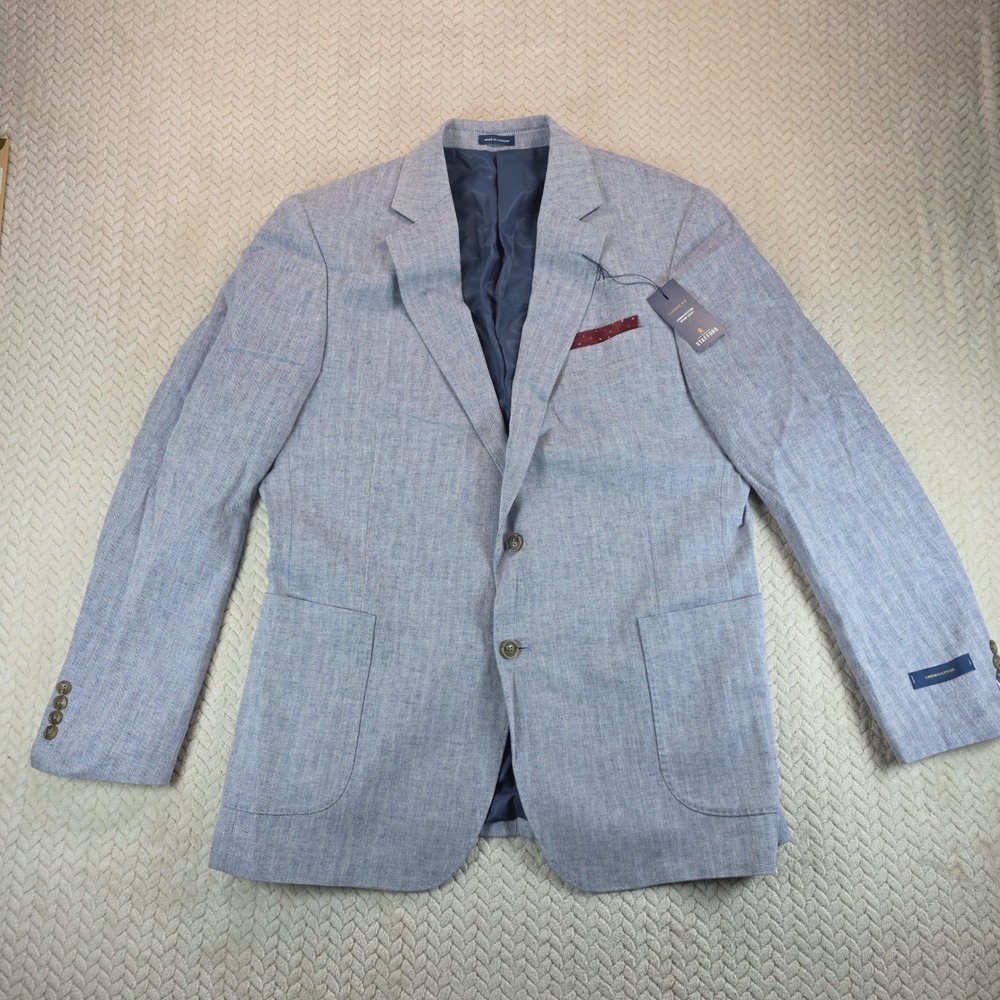 Stafford Men's Sport Coat Linen/Cotton Light Blue HB Sz 44 Regular NEW With Tags
